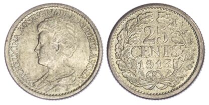 Netherlands, Wilhelmina, 25 Cents, 1913