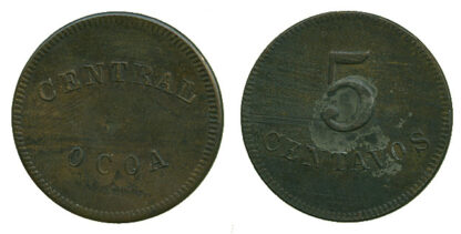 Dominican Republic, Central Ocoa, copper Token of 5 Centavos