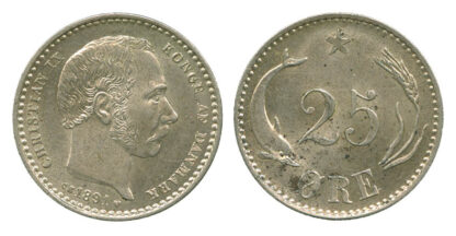 Denmark, Christian IX, 25 Øre, 1891