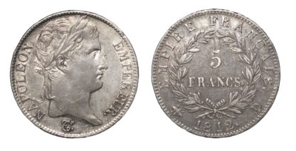 France, First Empire, Napoleon, 5 Francs, 1812 D