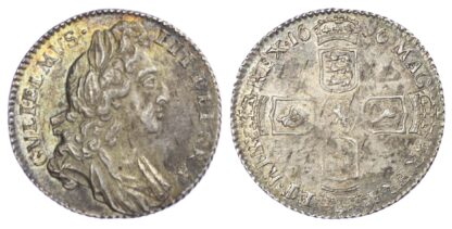 William III (1694-1702), Sixpence, 1696, first laureate