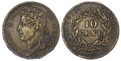 USA, French Colonies, Charles X (1824-1830), bronze 10 Centimes