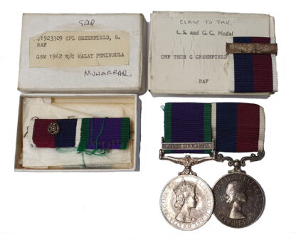 An RAF Malay Peninsula, Long Service Pair awarded to Sergeant G. Greenfield