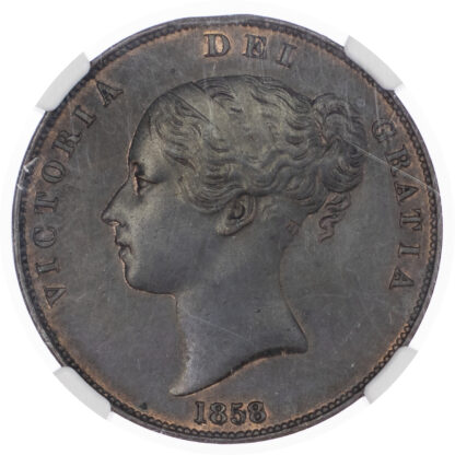 Victoria (18371901), Penny, 1858, large Rose, large date variety